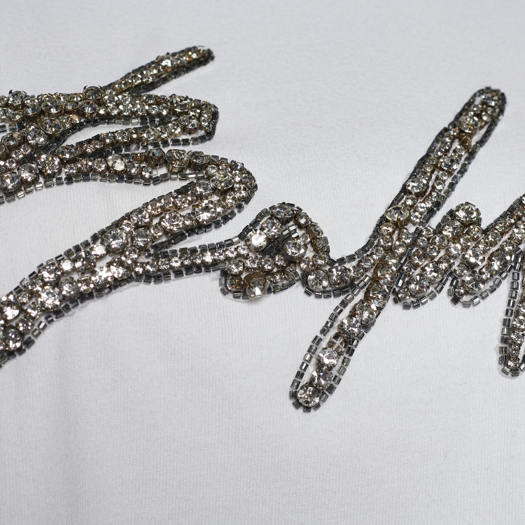 Pre Owned Balmain White Knit Crystal Logo Oversized T-Shirt S