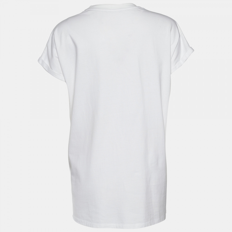 Pre Owned Balmain White Knit Crystal Logo Oversized T-Shirt S