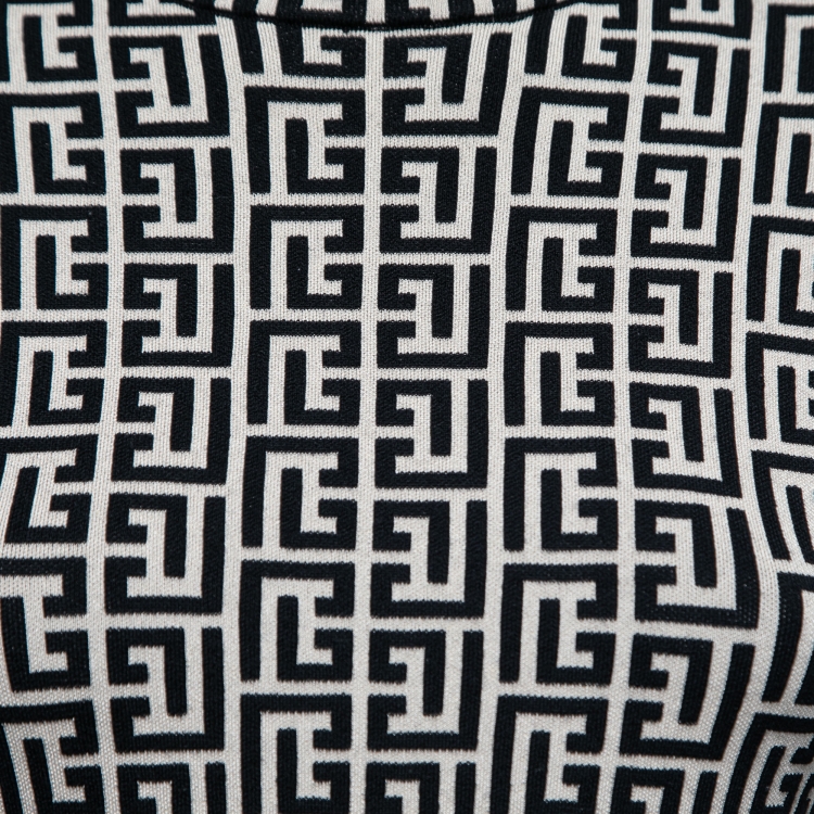 Pre Owned Balmain Monochrome Patterned Jacquard Wool Short Dress M