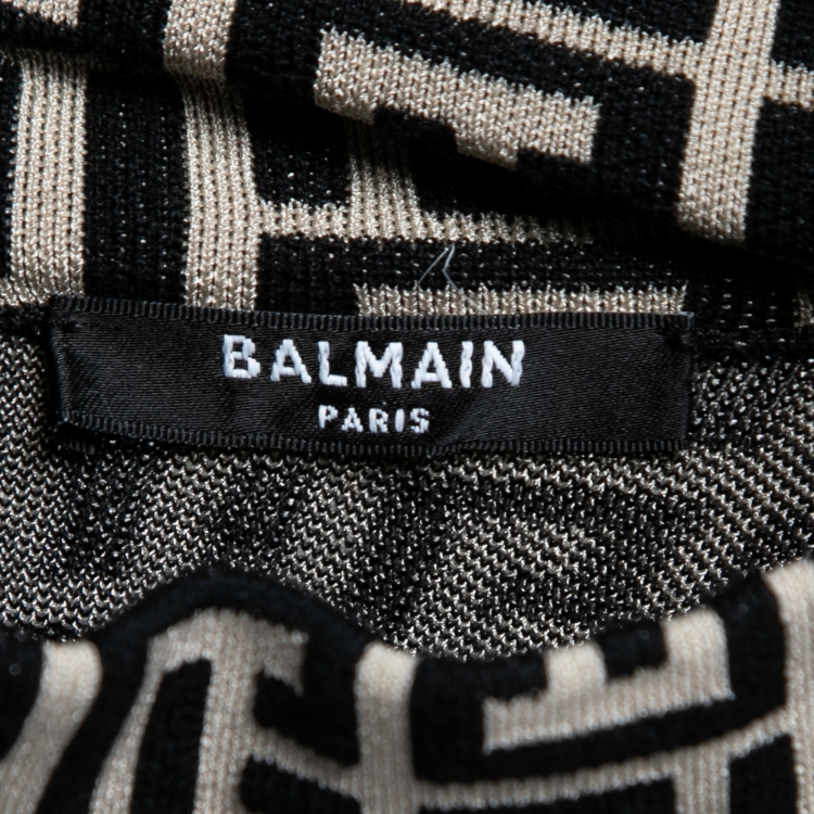 Pre Owned Balmain Monochrome Patterned Jacquard Wool Short Dress M