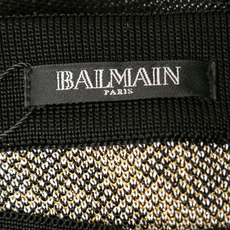 Pre Owned Balmain Black & Gold Baroque Patterned Lurex Knit Mini Skirt S