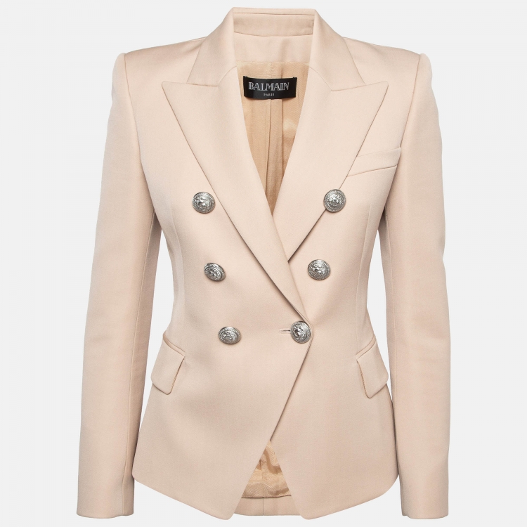 Pre Owned Balmain Beige Wool Golden-Buttoned Blazer S