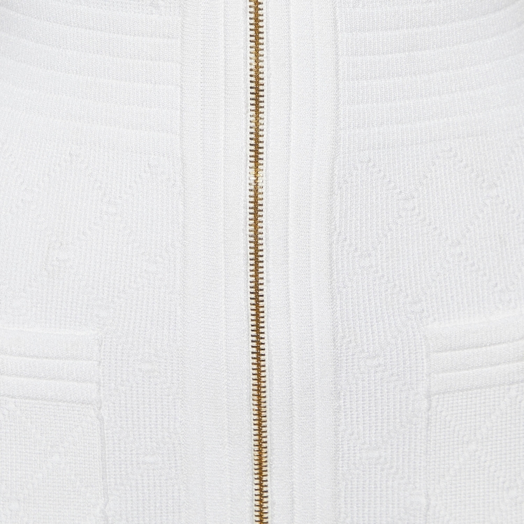 Pre Owned Balmain White Jacquard Knit Zip Front Short Dress S