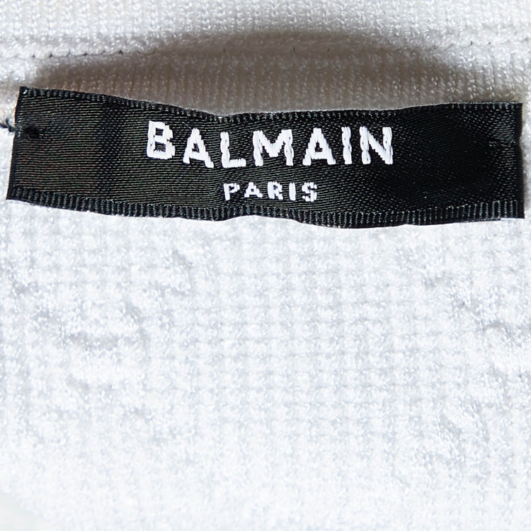 Pre Owned Balmain White Jacquard Knit Zip Front Short Dress S