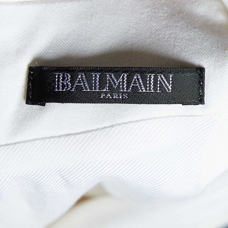 Pre Owned Balmain White Cotton Double Breasted Mini Dress S