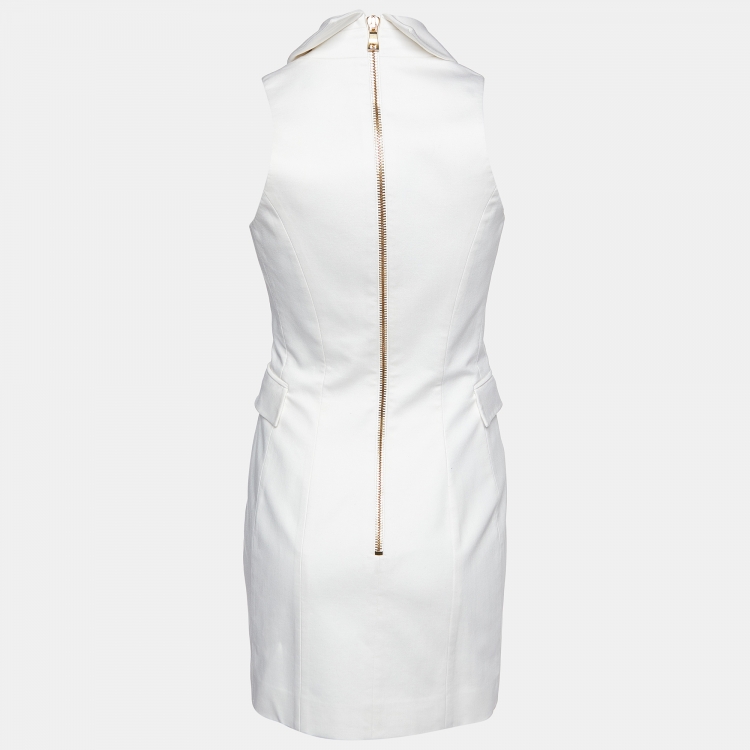 Pre Owned Balmain White Cotton Double Breasted Mini Dress S