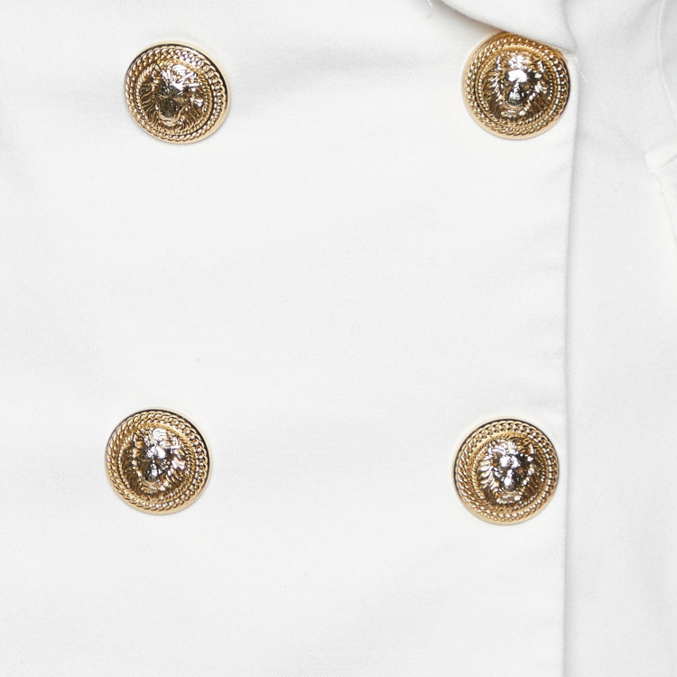 Pre Owned Balmain White Cotton Double Breasted Mini Dress S