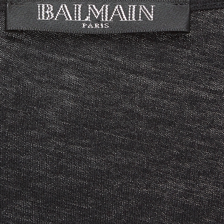 Pre Owned Balmain Black Logo Print Cotton Knit Button Detail Sleeveless T-Shirt S
