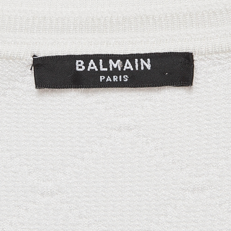 Pre Owned Balmain White Patterned Knit Zip Front Short Dress M