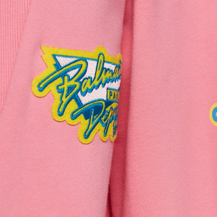 Pre Owned Balmain Pink Logo Printed Cotton Button Detailed Cardigan S