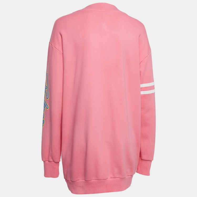 Pre Owned Balmain Pink Logo Printed Cotton Button Detailed Cardigan S