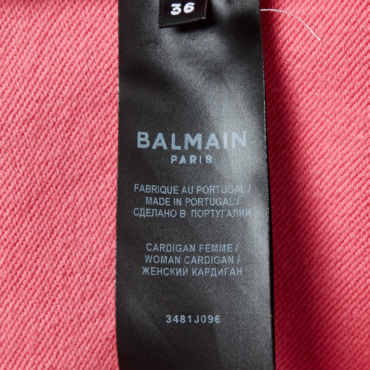 Pre Owned Balmain Pink Logo Printed Cotton Button Detailed Cardigan S