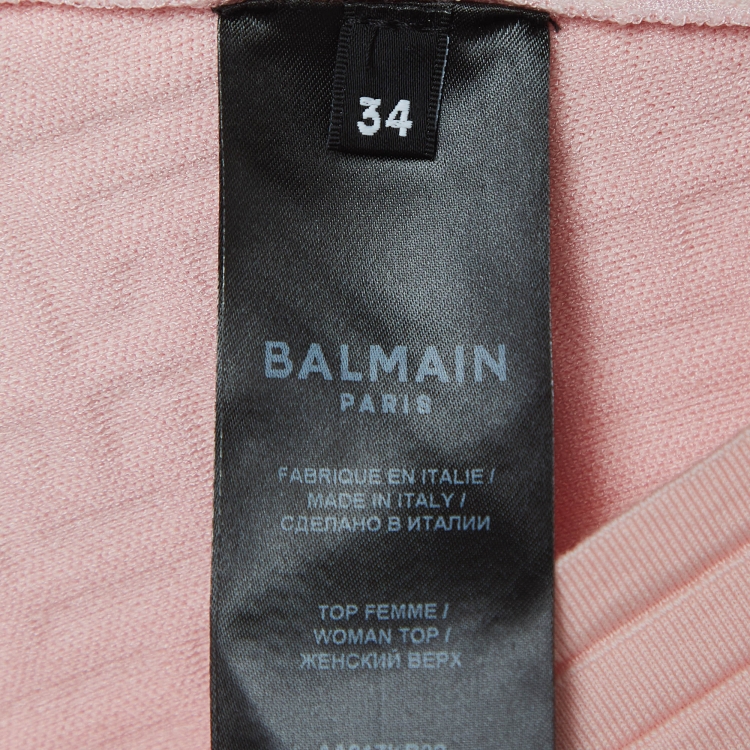 Pre Owned Balmain Pink Embossed Wool Blend Active Wear Set S