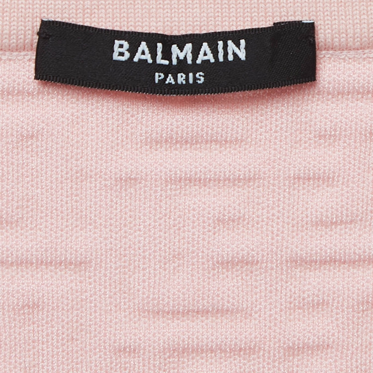 Pre Owned Balmain Pink Embossed Wool Blend Active Wear Set S