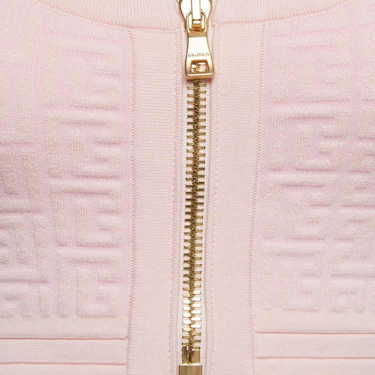Pre Owned Balmain Pink Embossed Wool Blend Active Wear Set S