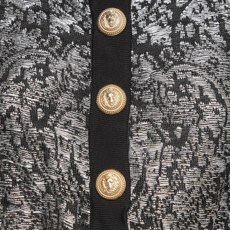 Pre Owned Balmain Black/Silver Lurex Knit Cropped Cardigan S
