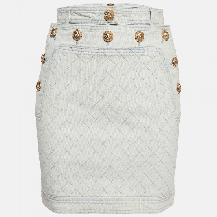 Balmain Light Blue Denim Button Detailed Skirt S Balmain | TLC