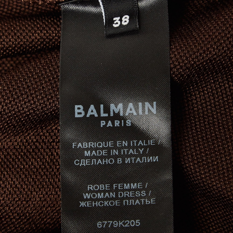 Pre Owned Balmain Brown Stretch Knit Drape Detail Sleeveless Maxi Dress M
