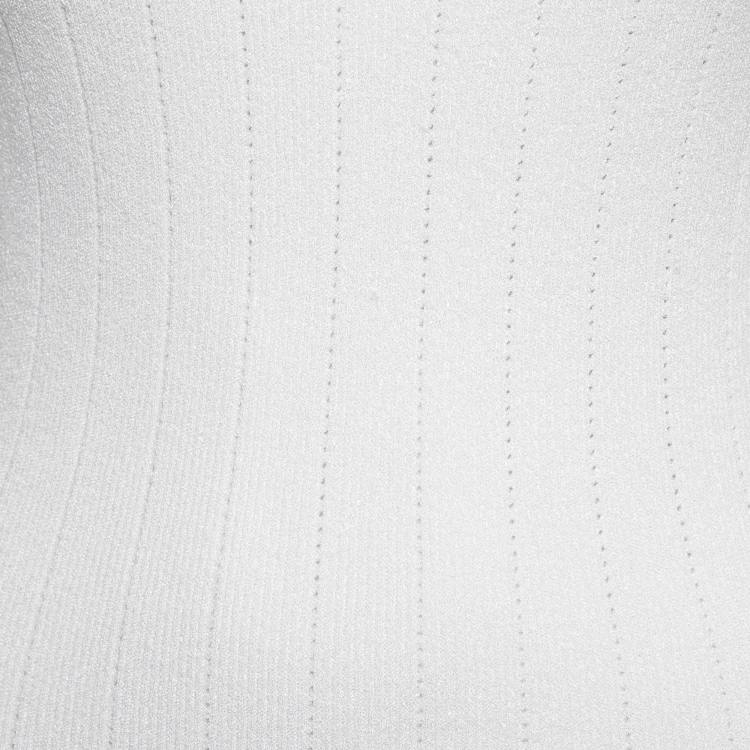 Pre Owned Balmain White Mesh Insert Rib Knit Cut-Out Midi Dress M