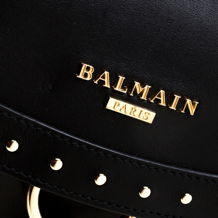 Pre Owned Balmain Black Studded Leather Domaine 33 Shoulder Bag
