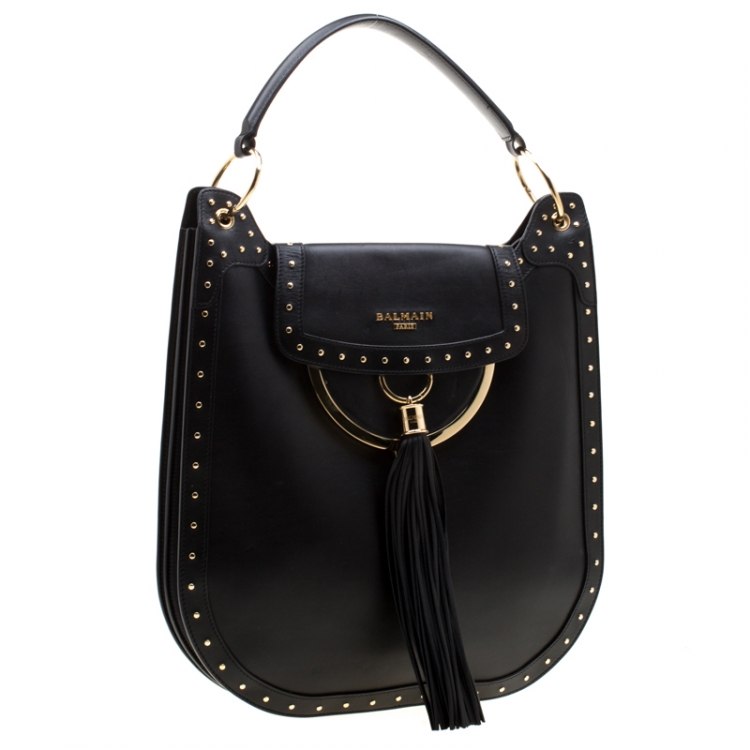 balmain studded leather shoulder bag