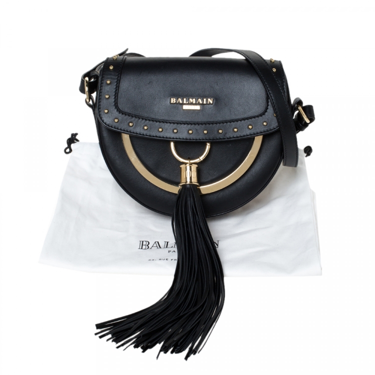 Pre Owned Balmain Black Leather Domaine 18 Shoulder Bag