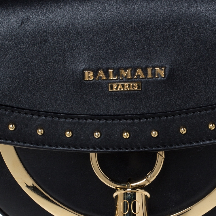 Pre Owned Balmain Black Leather Domaine 18 Shoulder Bag