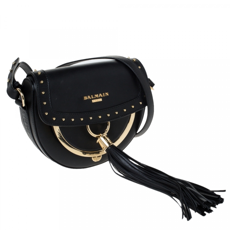 Pre Owned Balmain Black Leather Domaine 18 Shoulder Bag