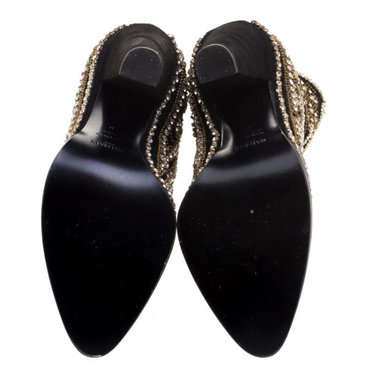 Pre Owned Balmain Black Crystal Embellished Suede Pointed Toe Ankle Boots Size 40