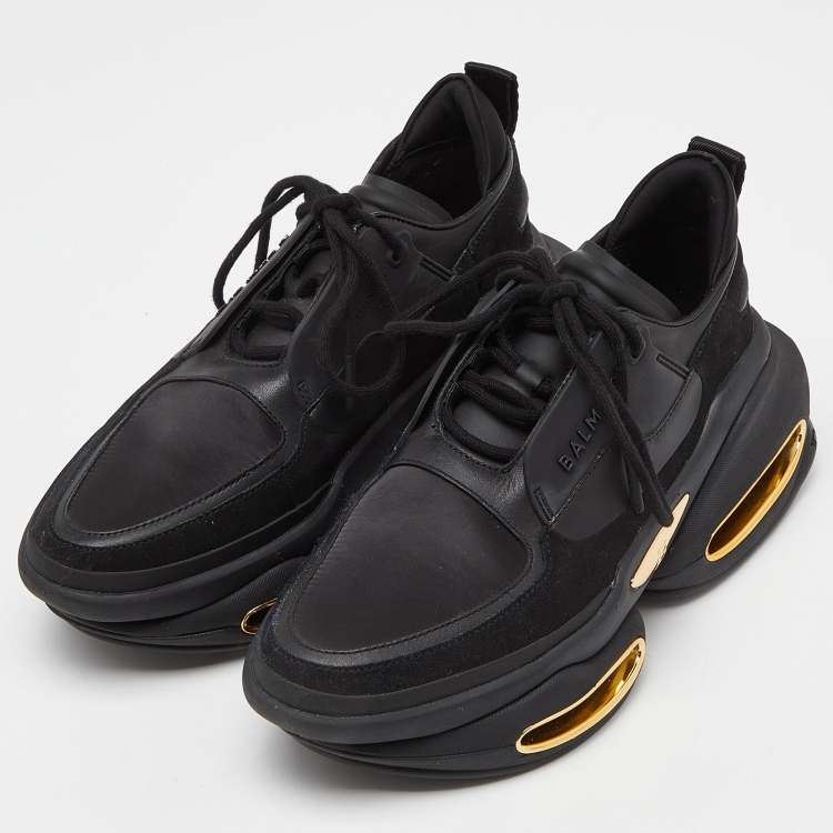 Pre Owned Balmain Black Satin and Suede Lace Up Sneakers Size 38
