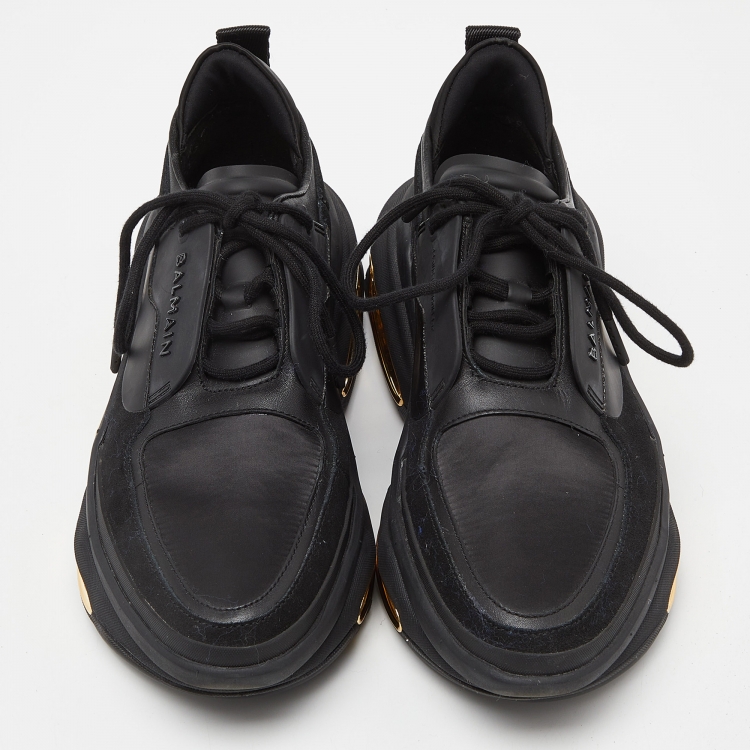 Pre Owned Balmain Black Satin and Suede Lace Up Sneakers Size 38