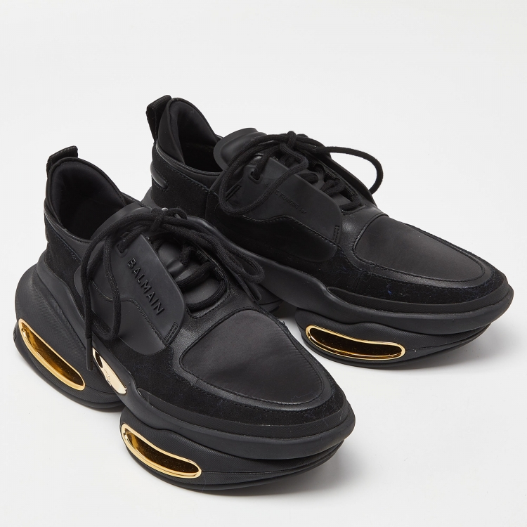 Pre Owned Balmain Black Satin and Suede Lace Up Sneakers Size 38