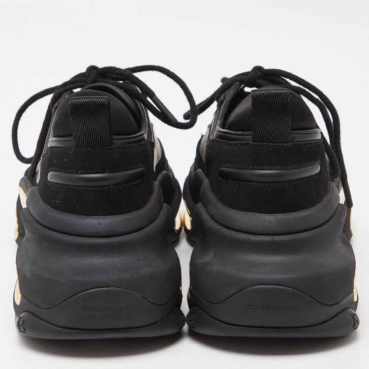 Pre Owned Balmain Black Satin and Suede Lace Up Sneakers Size 38