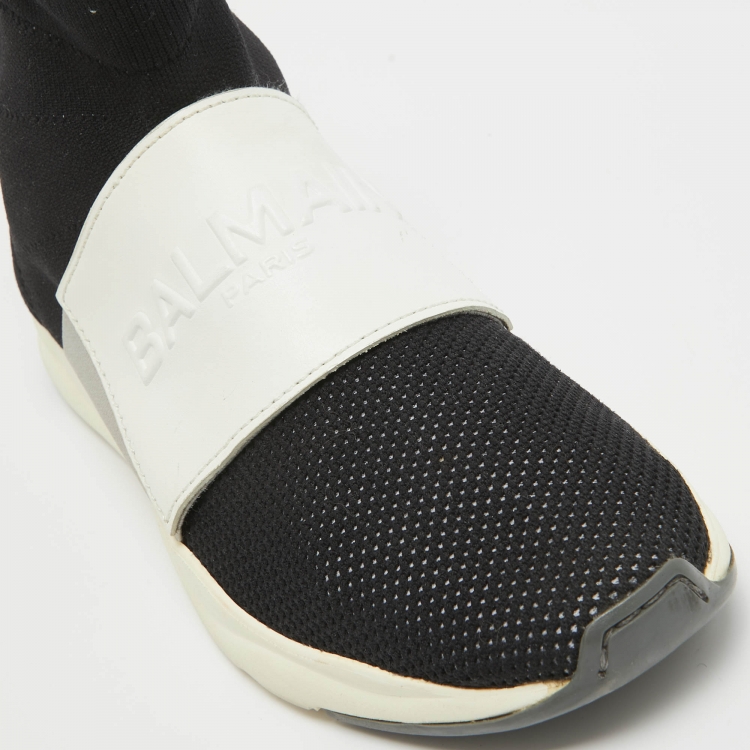 Pre Owned Balmain Black Knit Fabric Cameron Sock Sneakers Size 36