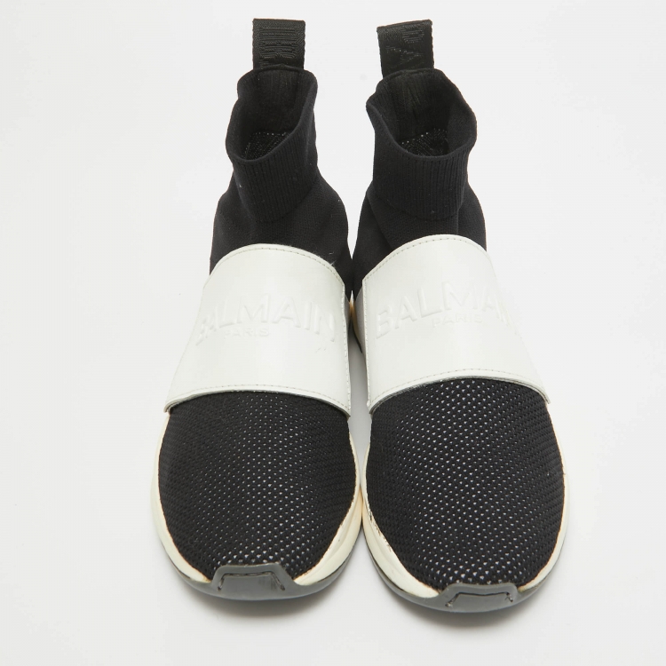 Pre Owned Balmain Black Knit Fabric Cameron Sock Sneakers Size 36