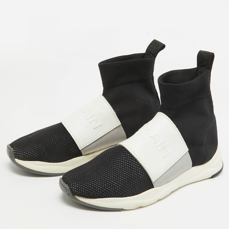 Pre Owned Balmain Black Knit Fabric Cameron Sock Sneakers Size 36