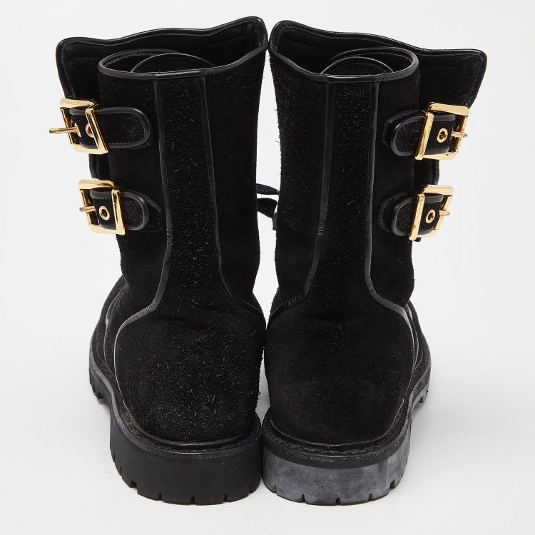 Pre Owned Balmain Black Suede Eagle Ranger Combat Ankle Boots Size 40