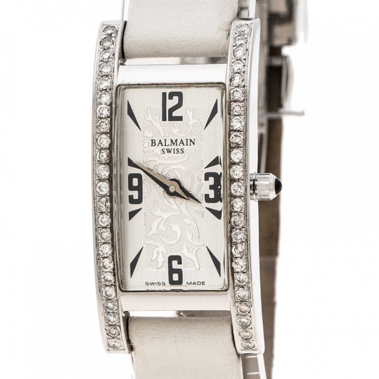 Pre Owned Balmain Silver White Stainless Steel and Diamond 2191 Women's Wristwatch 18 mm