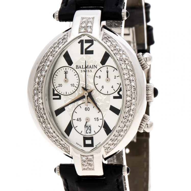Pre Owned Balmain Silver Stainless Steel And Diamond Excessive Chrono 5831 Women's Wristwatch 32 mm