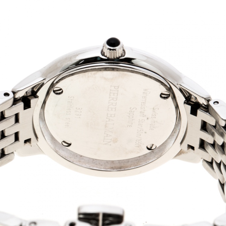 Pre Owned Balmain Silver Stainless Steel Diamonds Eclipse 3291 Women's Wristwatch 34 mm