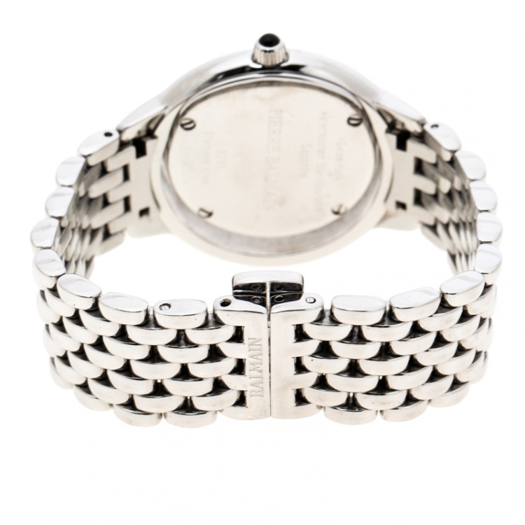 Pre Owned Balmain Silver Stainless Steel Diamonds Eclipse 3291 Women's Wristwatch 34 mm