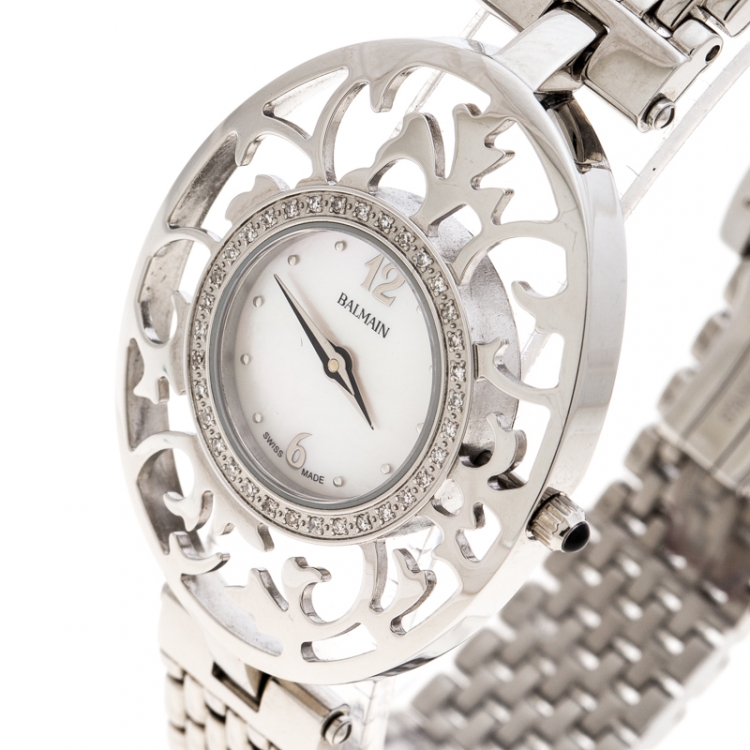 Pre Owned Balmain Mother of Pearl Stainless Steel 3075 Women's Wristwatch 32MM