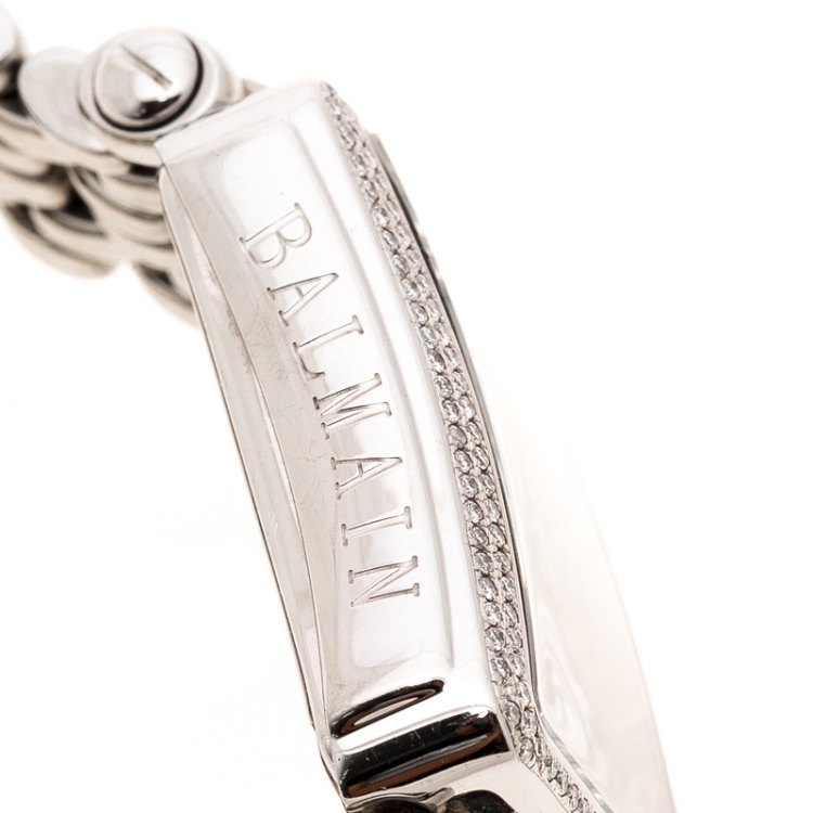 Pre Owned Balmain White Mother of Pearl Stainless Steel Diamonds Jolie Madame 5851 Women's Wristwatch 29 mm