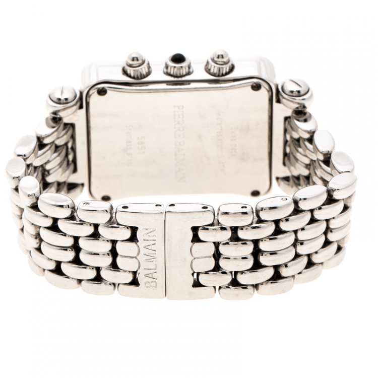 Pre Owned Balmain White Mother of Pearl Stainless Steel Diamonds Jolie Madame 5851 Women's Wristwatch 29 mm