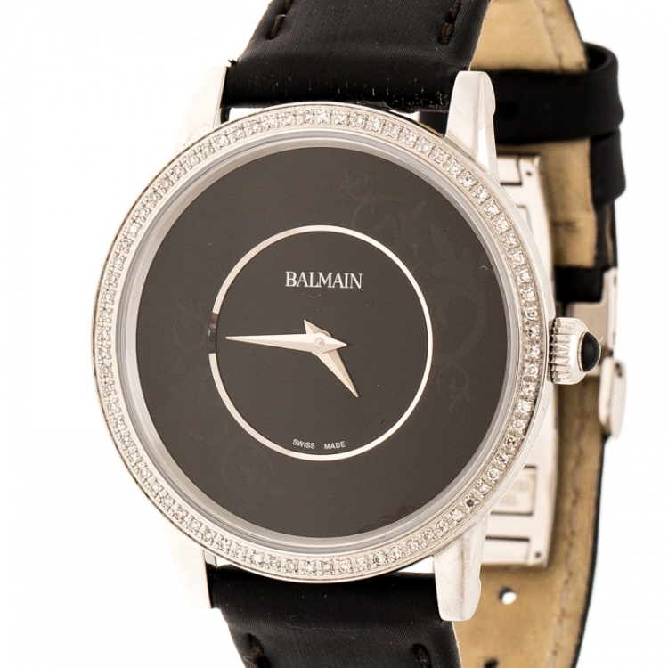 Pre Owned Balmain Black Stainless Steel Diamonds Eria Bijou B1775.32.62 Women's Wristwatch 36 mm