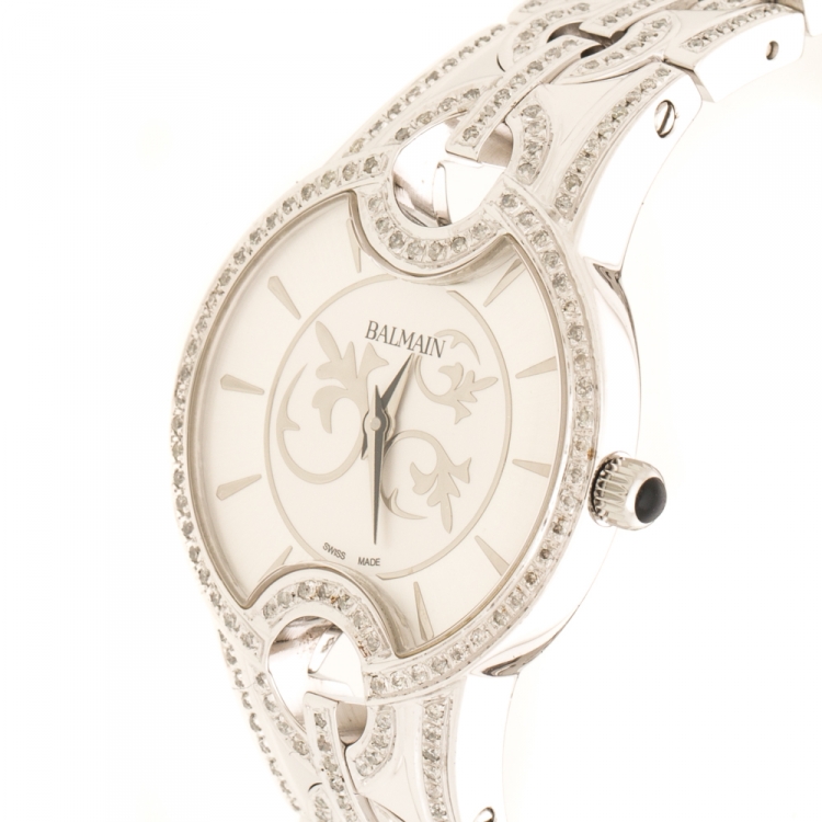 Pre Owned Balmain Silver Stainless Steel Diamonds B-Crazy B1571.33.16 Women's Wristwatch 32 mm