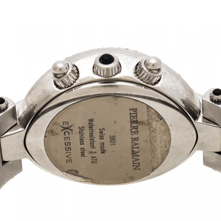 Pre Owned Balmain Silver Stainless Steel and Diamond Excessive Chronograph 5831 Women's Wristwatch 32 mm