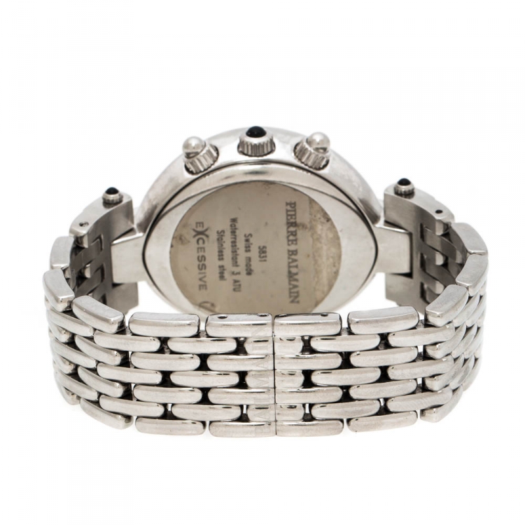 Pre Owned Balmain Silver Stainless Steel and Diamond Excessive Chronograph 5831 Women's Wristwatch 32 mm