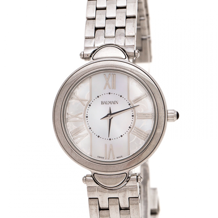 Pre Owned Balmain White Mother of Pearl Stainless Steel Haute Elegance B8071.33.83 Women's Wristwatch 27MM