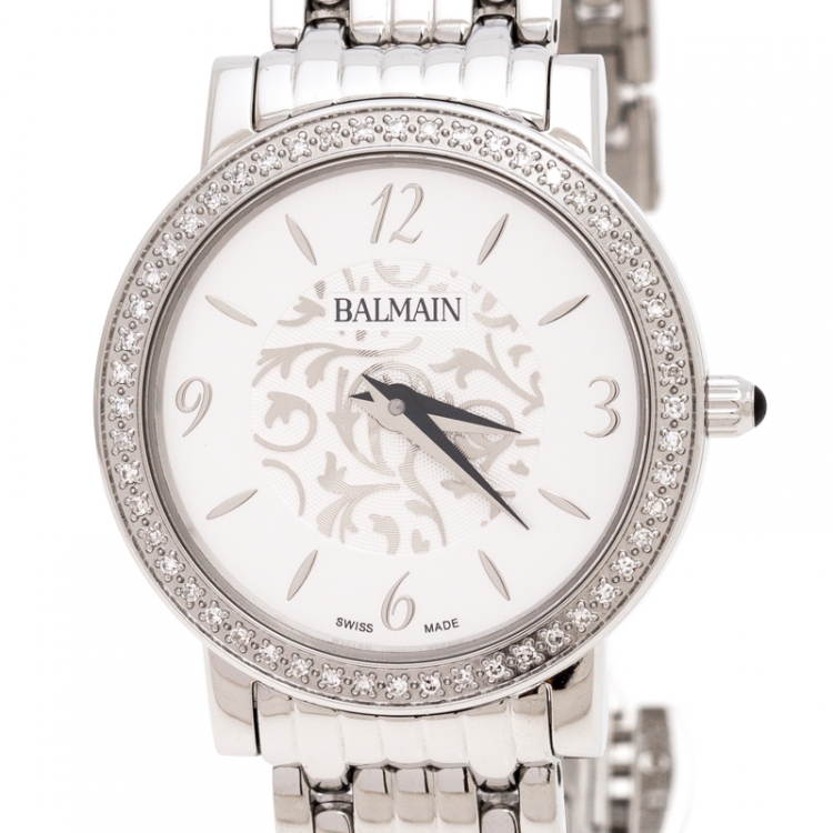 Pre Owned Balmain Silver Stainless Steel Diamonds B1695 Women's Wristwatch 29 mm